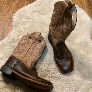 Old West Cowboy Boots Kids Size 3 Brown BSC1819 Pull On Square Toe Western